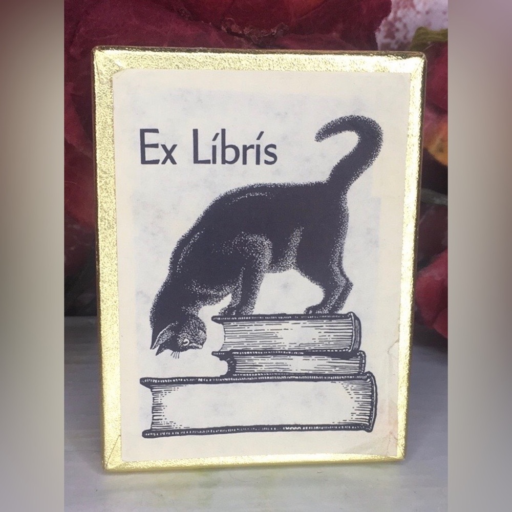 Vintage 80s Acid Free Cat on Books  Ex Libres Acid Free Book Plates